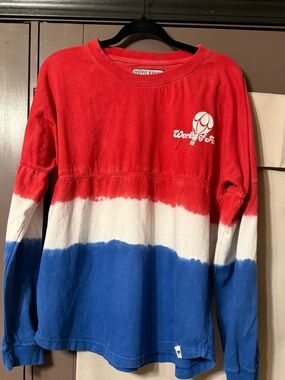 Women’s Worlds of Fun  Red White and Blue Tie-Dye Long Sleeve Tee
